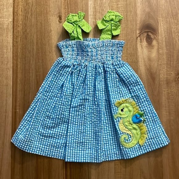 Rare Too Seersucker Seahorse Summer Dress, Size 18M - Picture 1 of 4